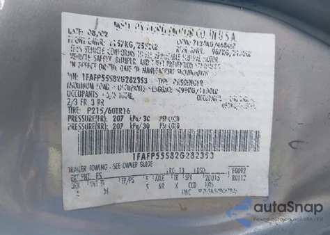 2002 Ford Taurus Ses z USA, uszkodzony, nr VIN 1FAFP55S82G282353